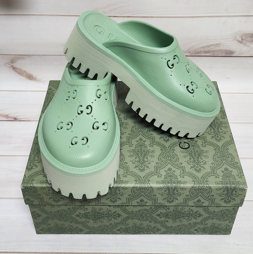 Gucci Mint Green Platform Clogs - image 7
